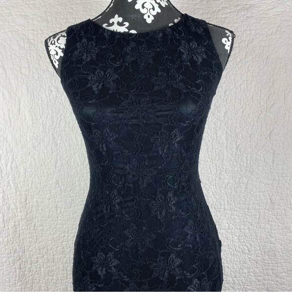 🔥Gorgeous Blondie Nites Lace Flare Ruffle Hem Sleeveless Black Dress XS/S - Picture 8 of 17